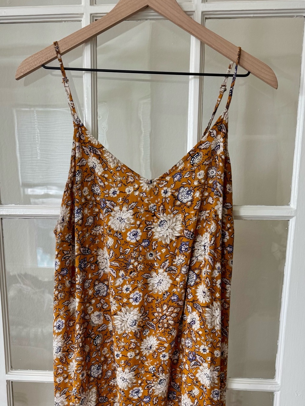 Old Navy Yellow Mustard Floral Sundress w Adjustable Spaghetti Straps